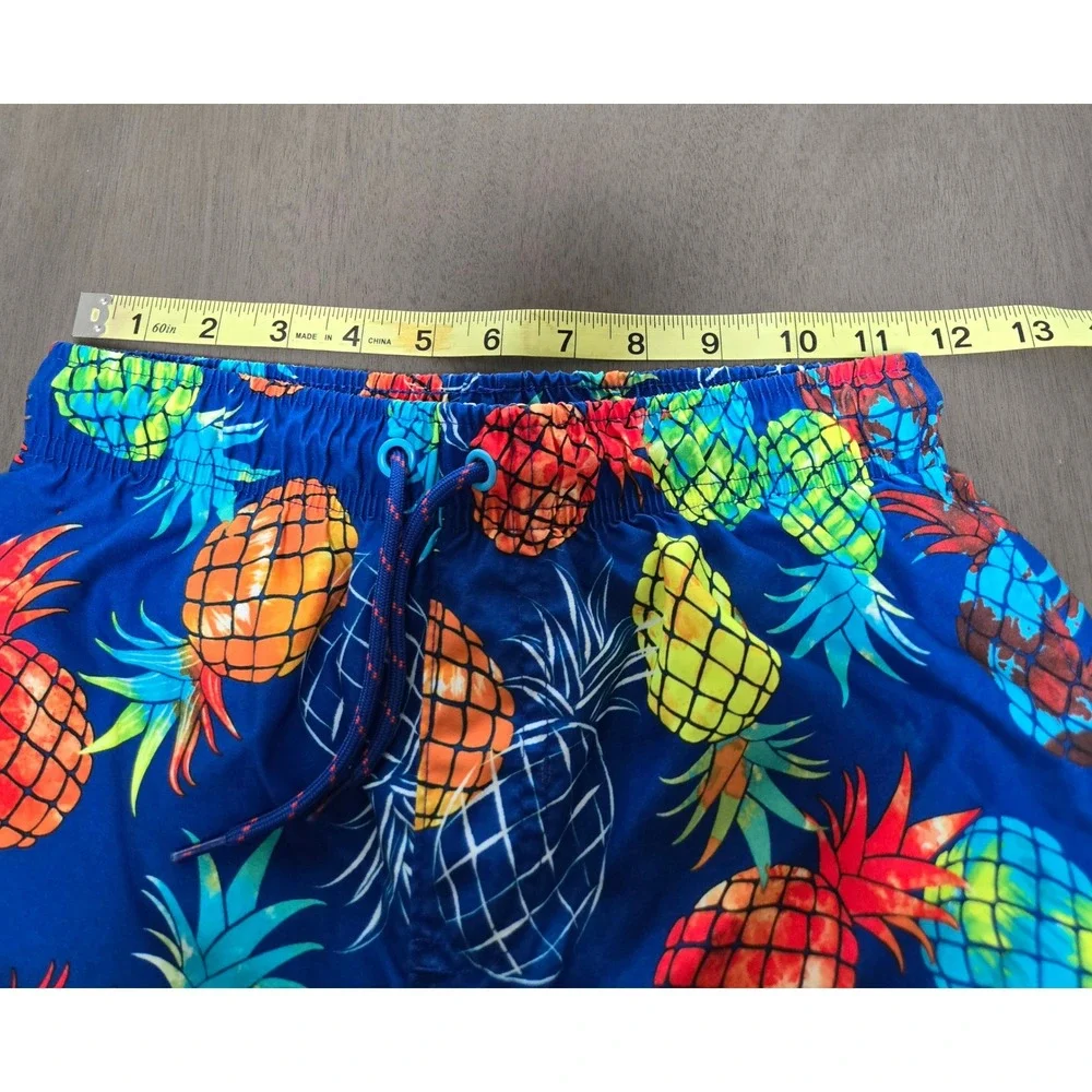 Wonder Nation Boys Pineapple Swim Trunks Blue Neon Multi Color Size L 10-12